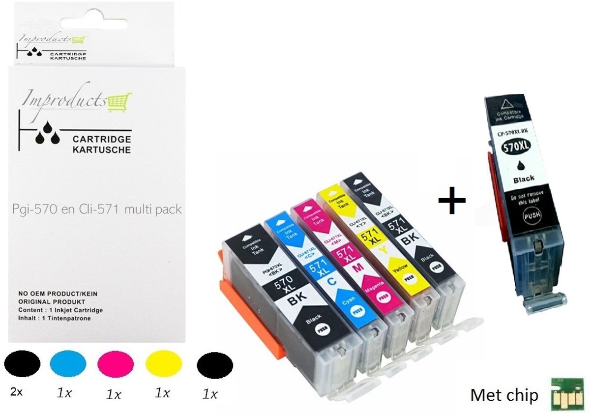 Improducts® Huismerk Inktcartridge Alternatief Canon 570XL 571XL 570 571 |Pixma TS 5050/TS 5051/TS 5053/TS 5055/TS 6050/TS 6051/ TS 6052/ TS 8050/TS 8051/TS 8052/TS 8053/TS 9050/ TS 9056|6stuks | - Met chip